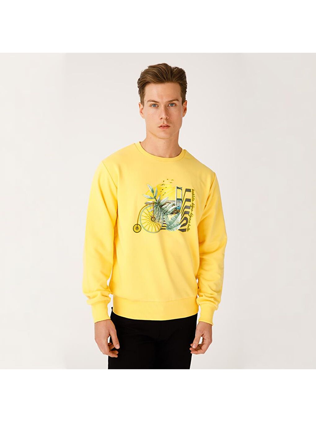 Sarı Nature Boğazda Bisiklet Erkek Sweatshirt-4