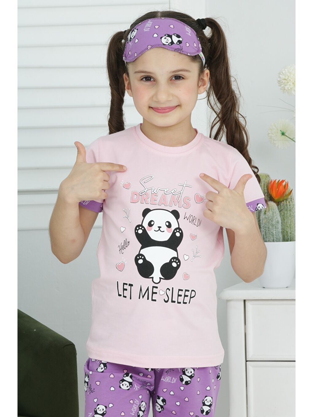 Kapi Kids Pembe Kız Çocuk Uyku Bantlı-Pandalı Pijama Takımı Mnx 6063-64 - 3