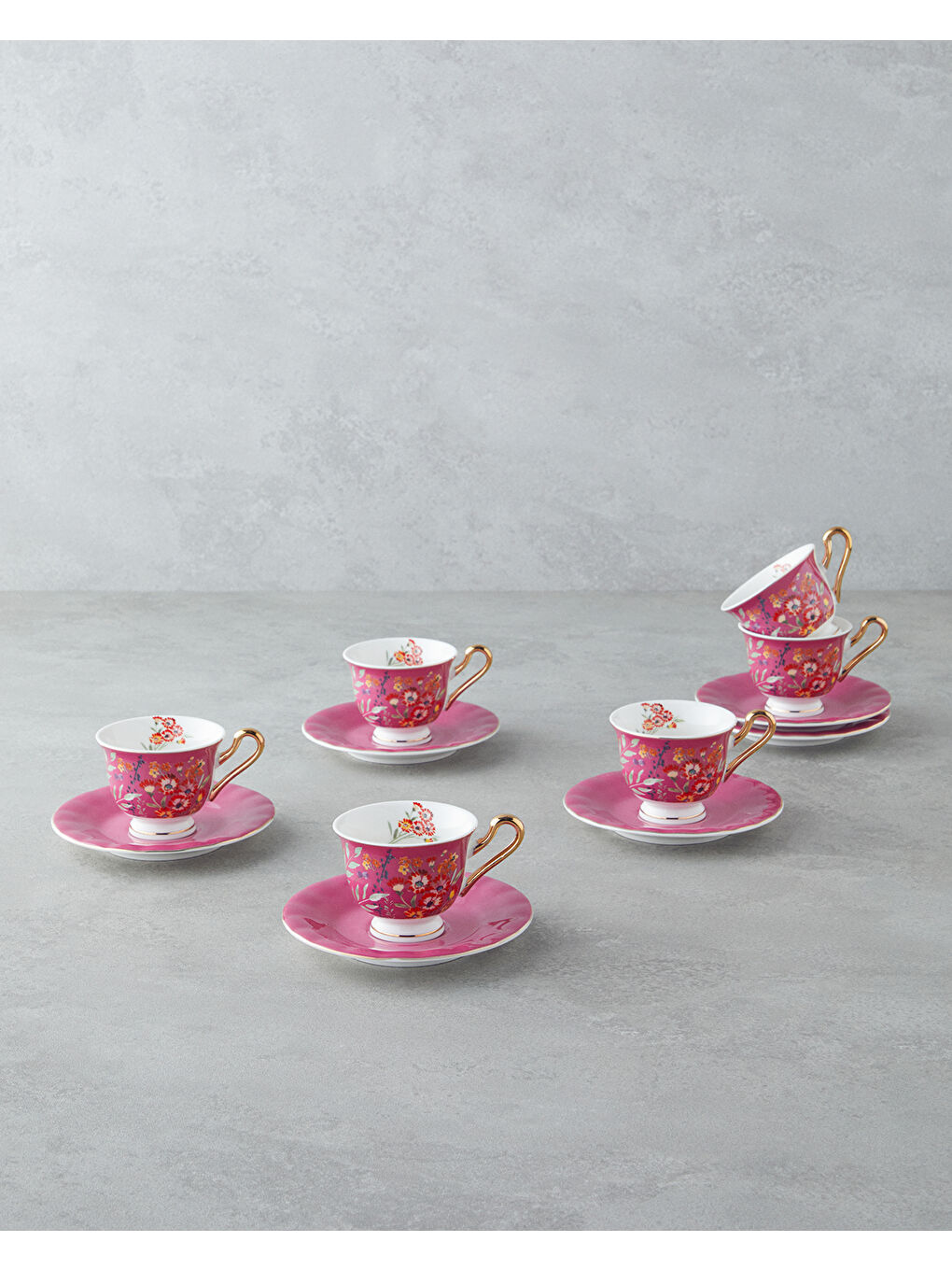Miranda Garden New Bone China 12 Parça 6 Kişilik Kahve Fincan Takımı 90 ml Pembe