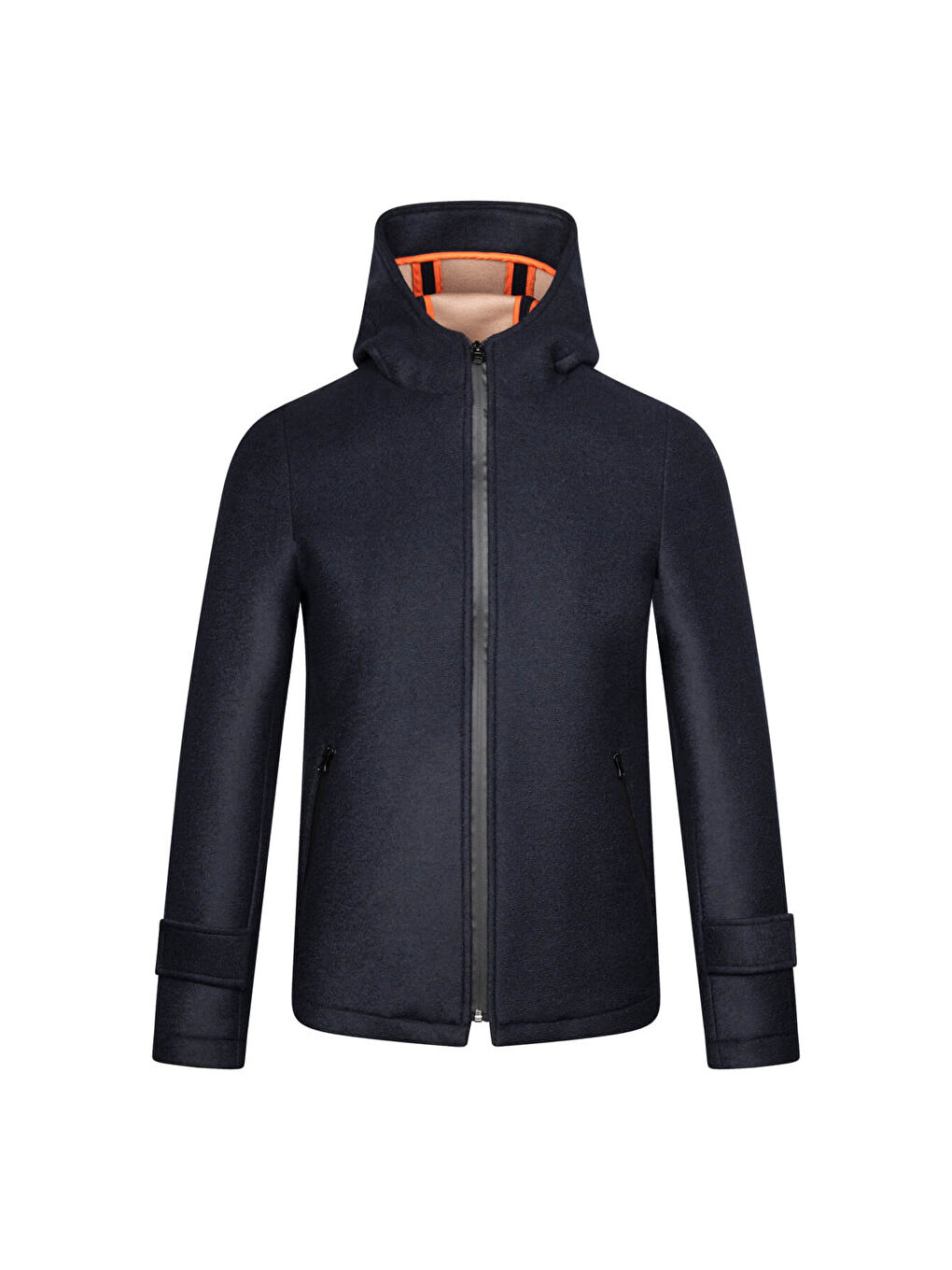 Lacivert Regular Fit Hakim Yaka Kapüşonlu Yünlü Kaşe Mont