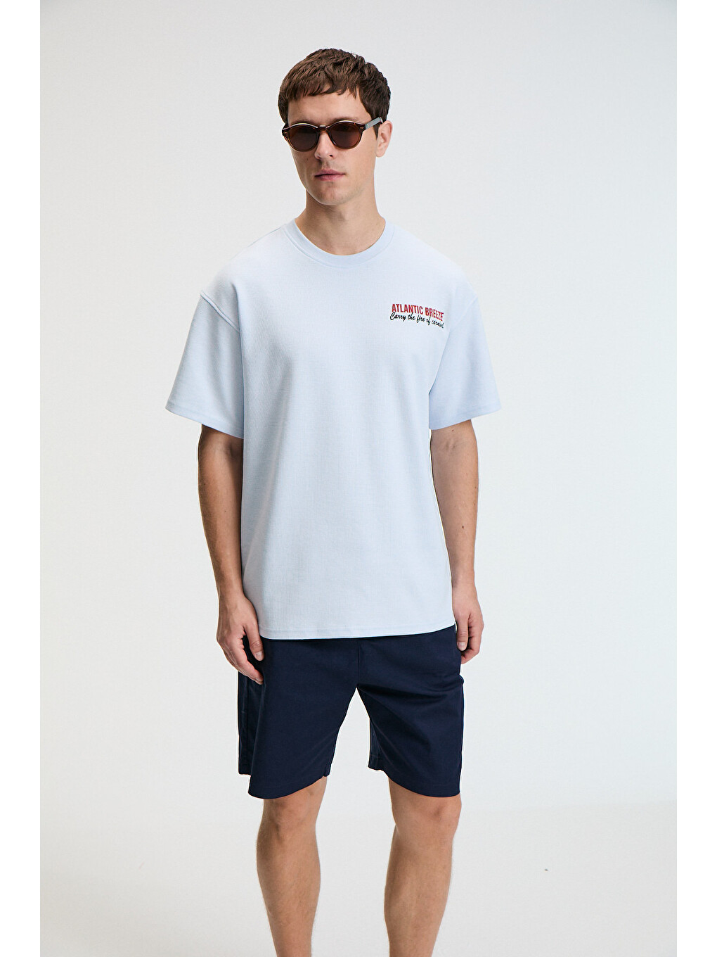 Yum Erkek Oversize Baskılı Yuvarlak Yaka Mavi T-shirt-1