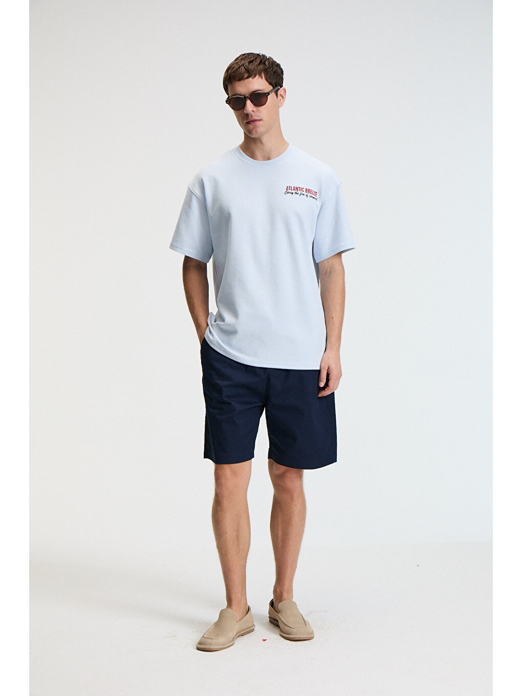 Yum Erkek Oversize Baskılı Yuvarlak Yaka Mavi T-shirt-3