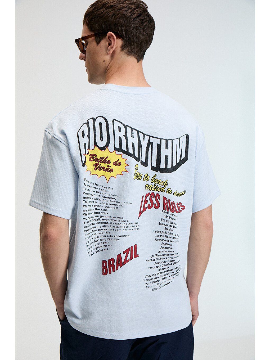 Yum Erkek Oversize Baskılı Yuvarlak Yaka Mavi T-shirt-4