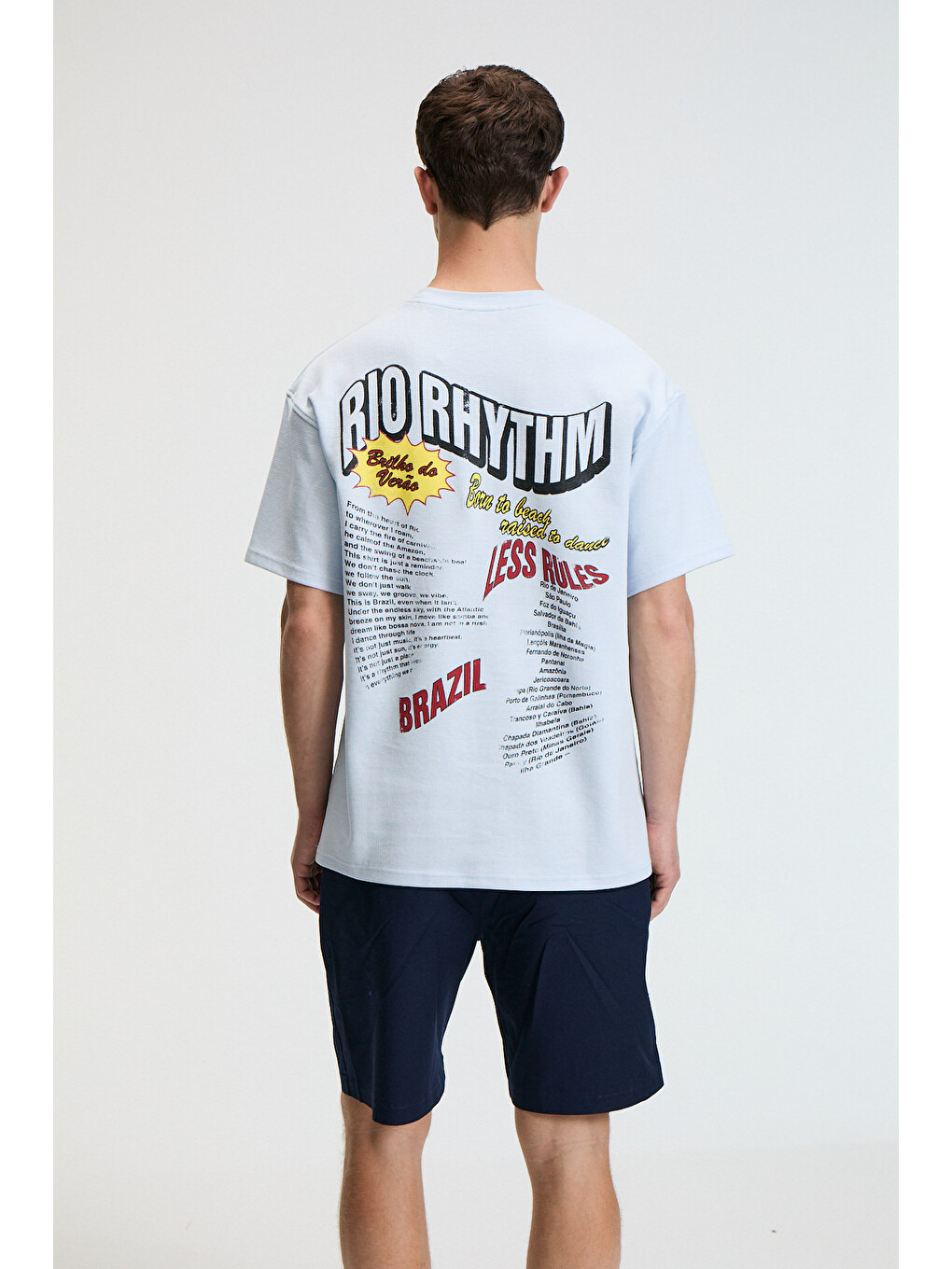 Yum Erkek Oversize Baskılı Yuvarlak Yaka Mavi T-shirt-5