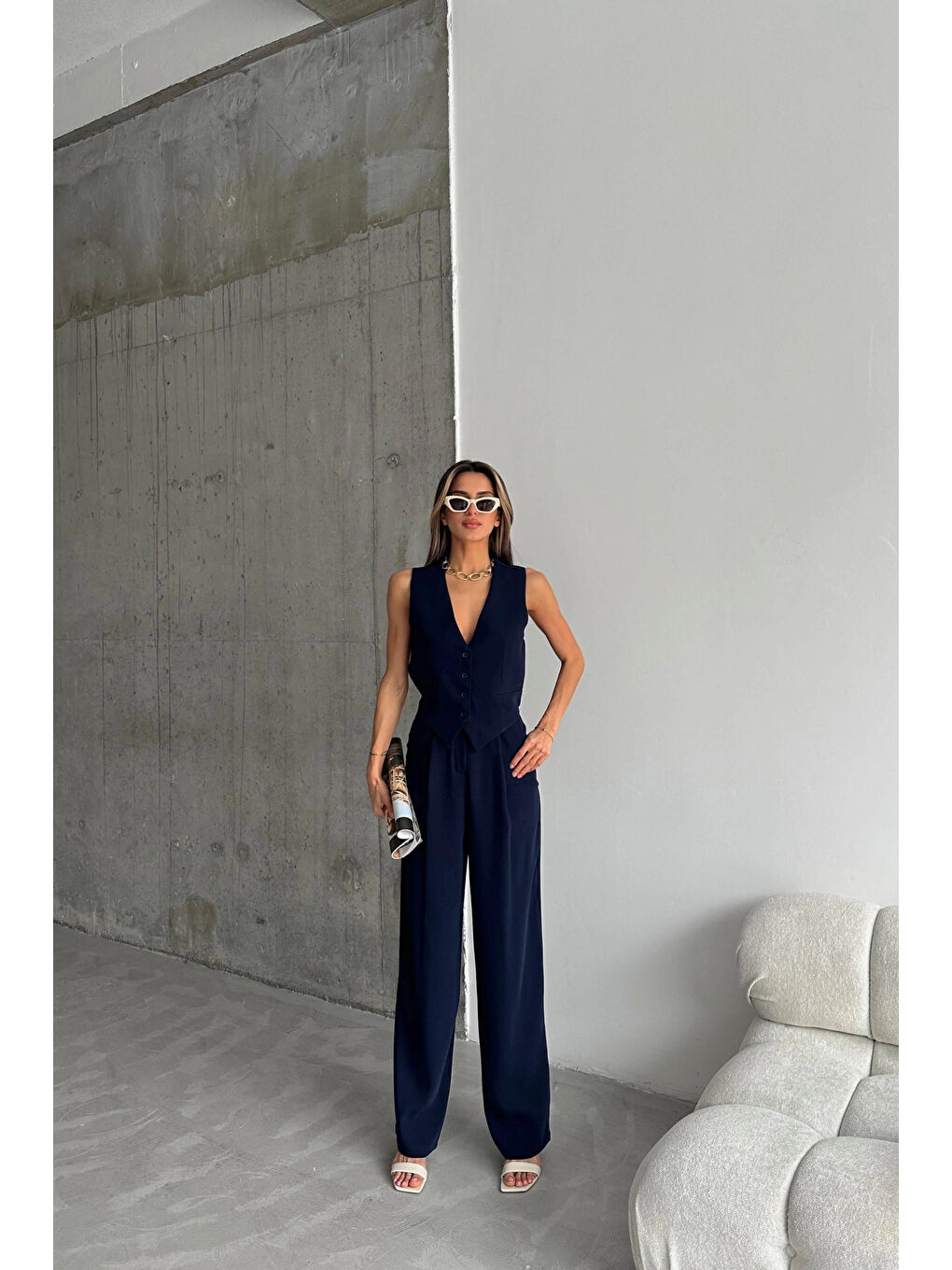 Kadın Lacivert Palazzo Pantolon 1017-0001-2