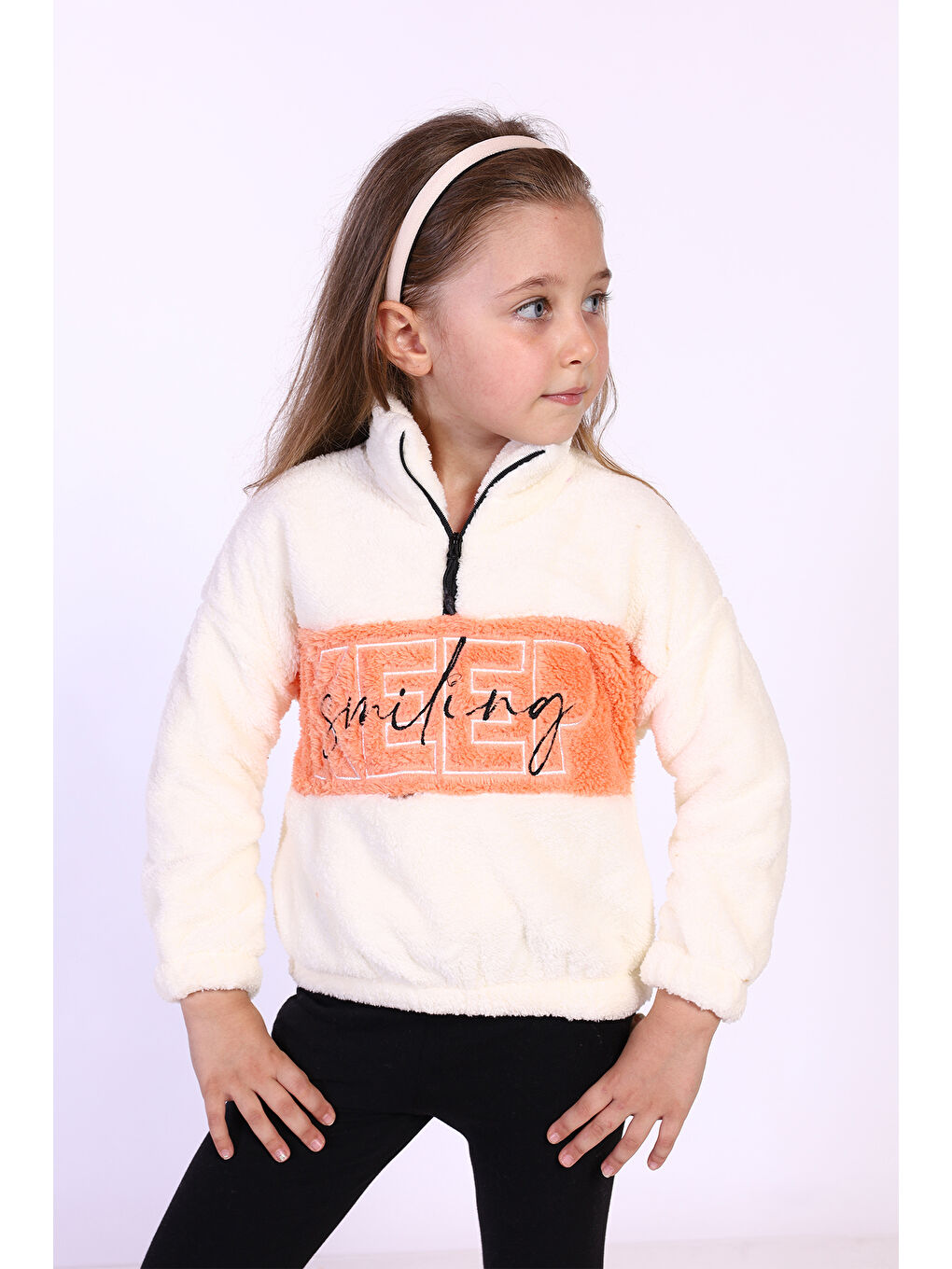 Toontoykids Ekru Kız Çocuk Nakışlı Pelüş Sweatshirt