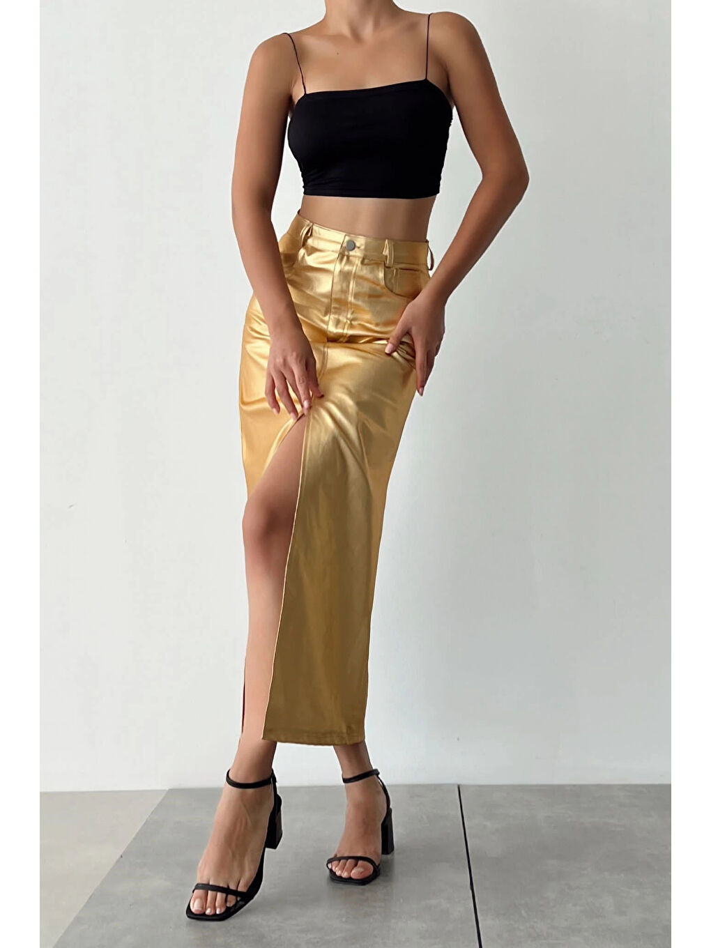 Sarı Kadın Gold Yırtmaç Detay Etek 0990-0017-1