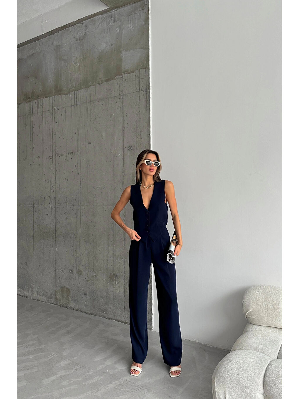 Kadın Lacivert Palazzo Pantolon 1017-0001-3