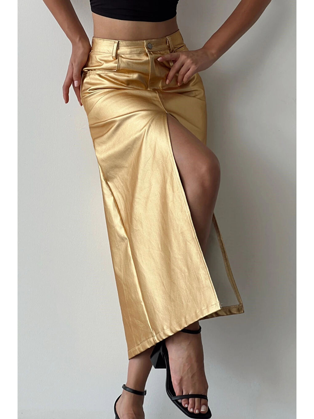 Sarı Kadın Gold Yırtmaç Detay Etek 0990-0017-3