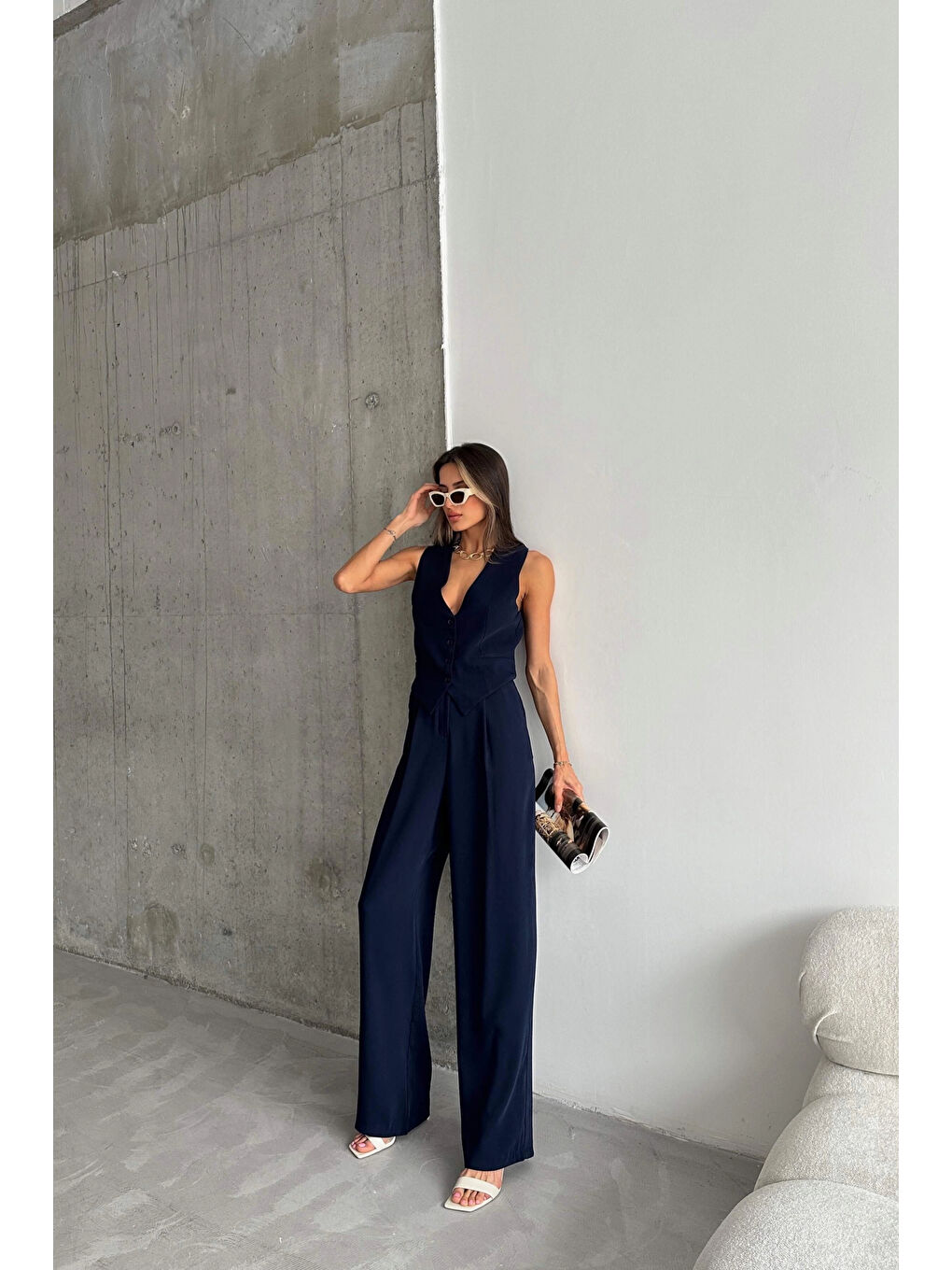 Kadın Lacivert Palazzo Pantolon 1017-0001-5