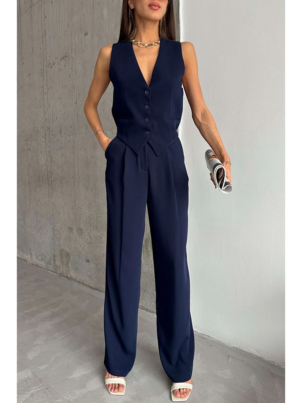 Kadın Lacivert Palazzo Pantolon 1017-0001-6