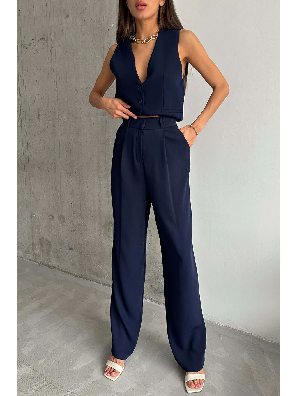 Kadın Lacivert Palazzo Pantolon 1017-0001-7