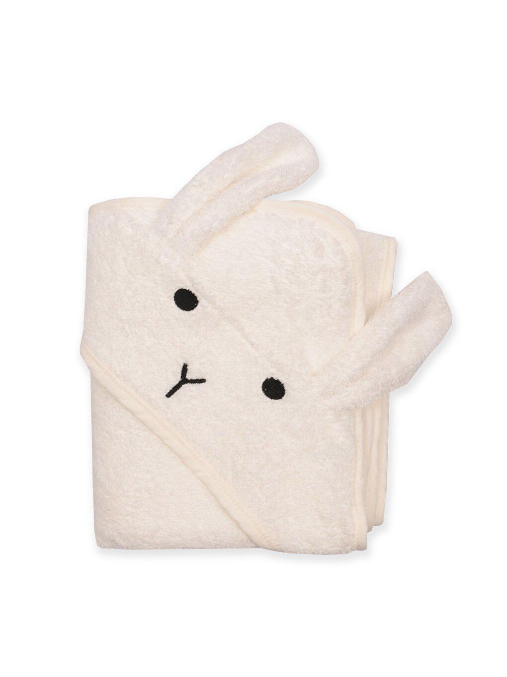 Kulaklı Tavşan Nakışlı Bebek Banyo Havlusu 75X75 cm Beyaz