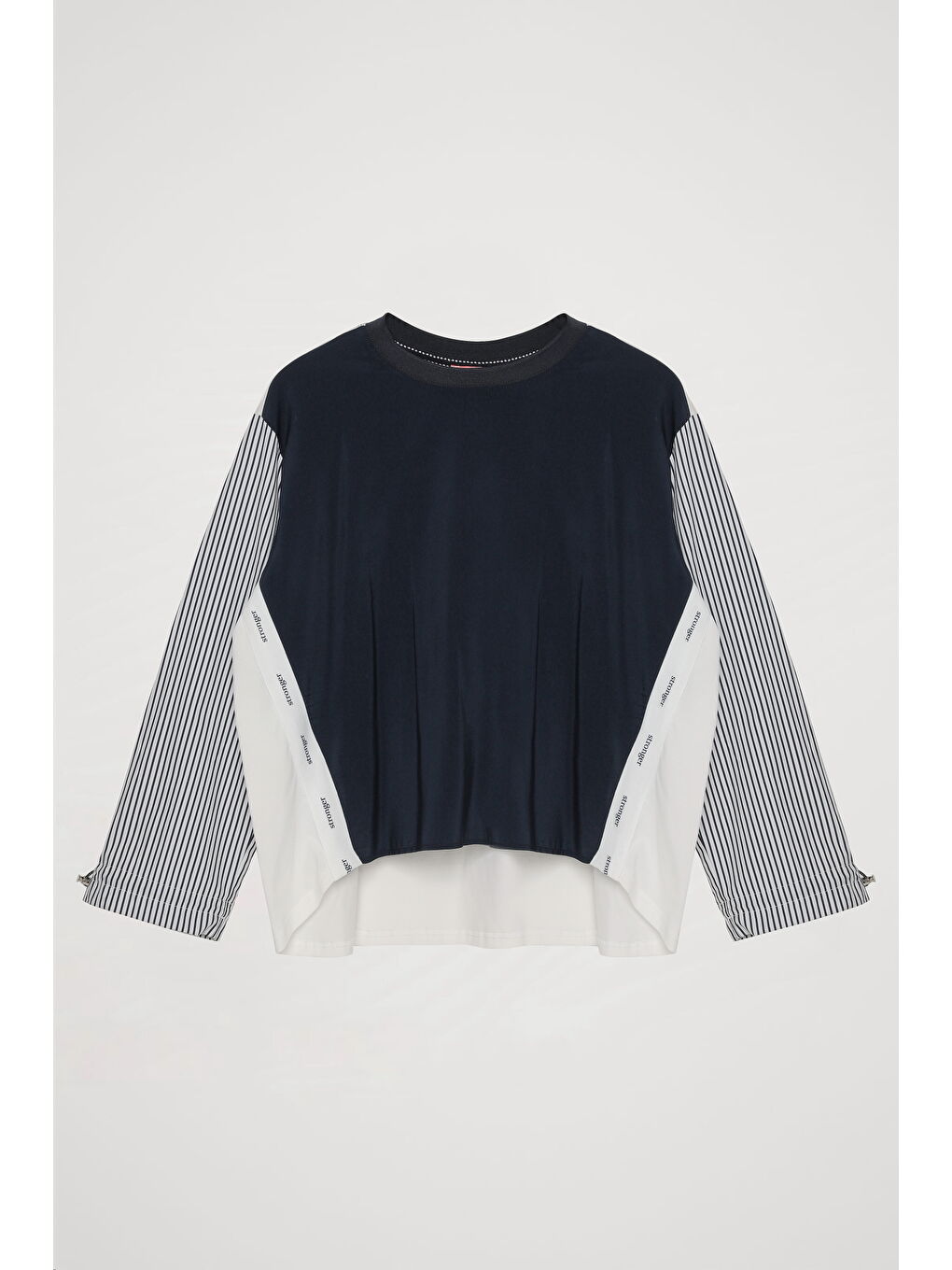 Kolları Çizgili Garnili Sweatshirt Lacivert