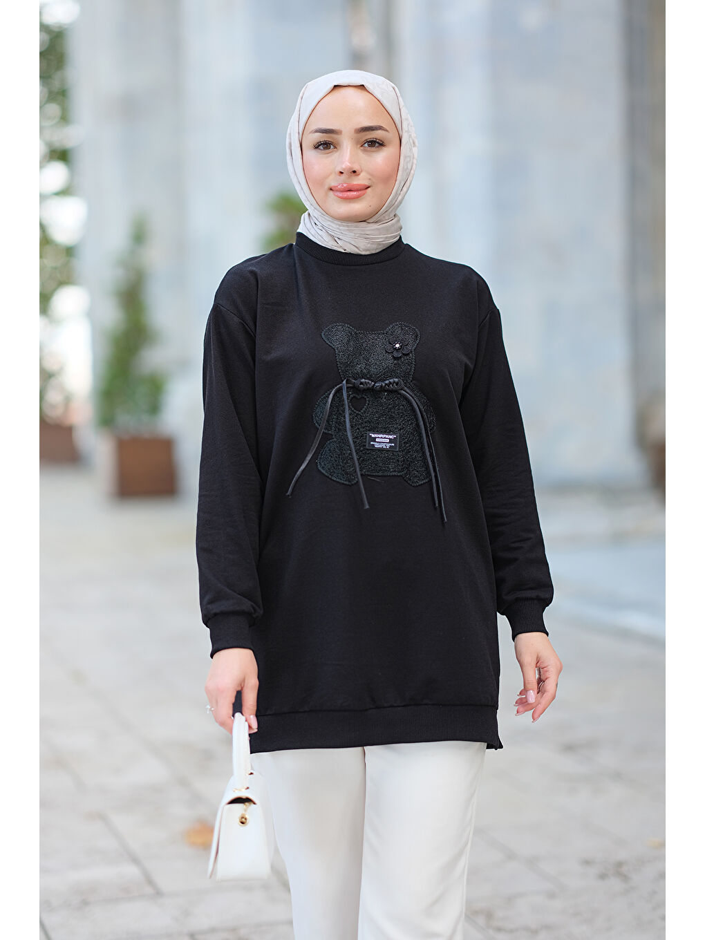 Locco Moda Ayıcık Nakışlı Tunik Siyah