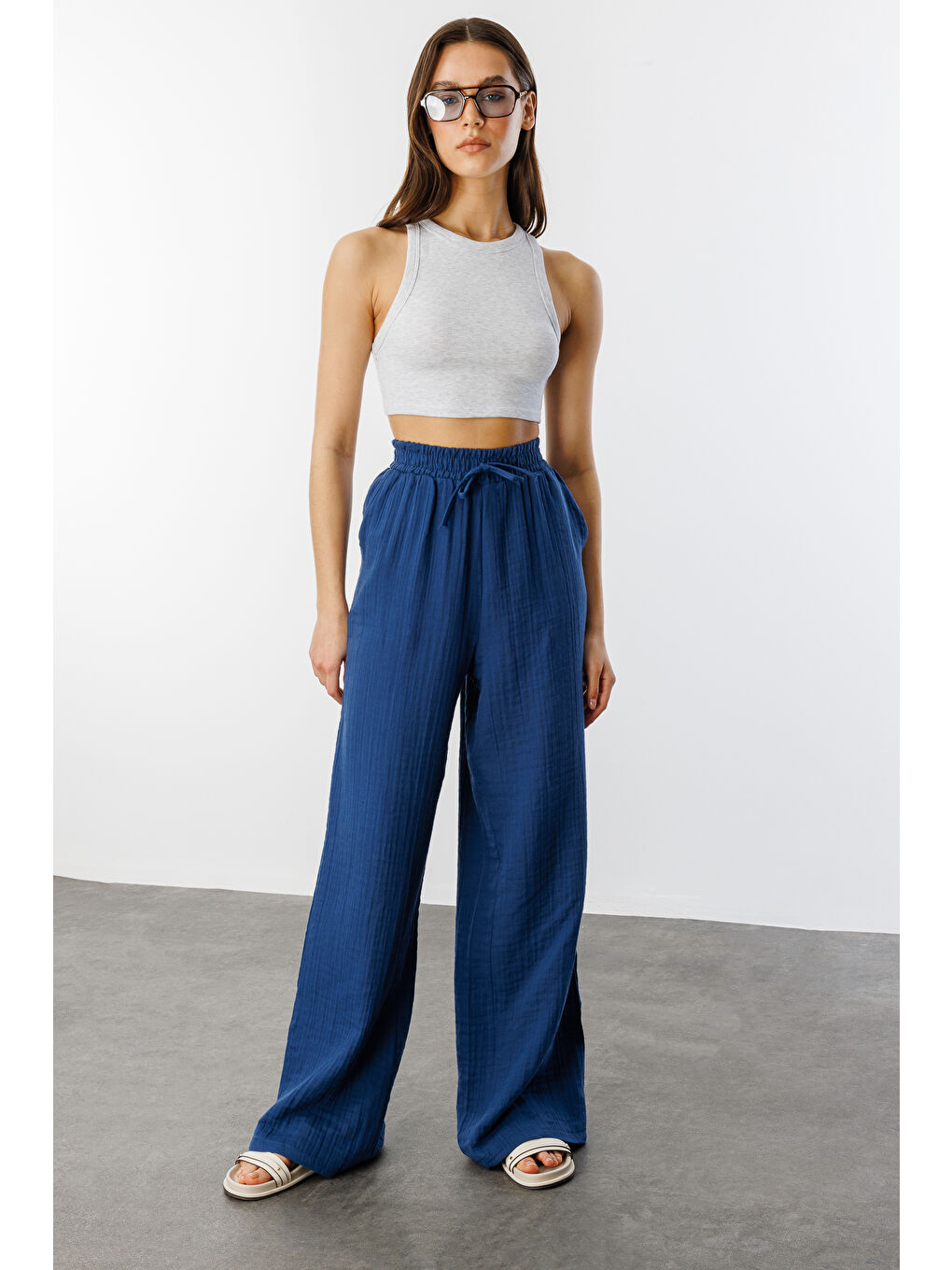 Lacivert Müslin Palazzo Kadın Pantolon MÜSLİN-PANTOLON-1