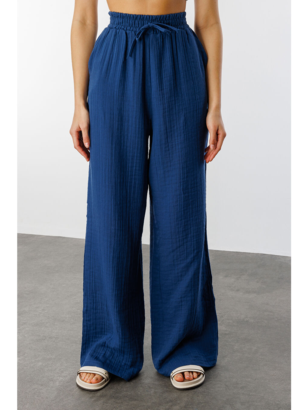 Lacivert Müslin Palazzo Kadın Pantolon MÜSLİN-PANTOLON-2