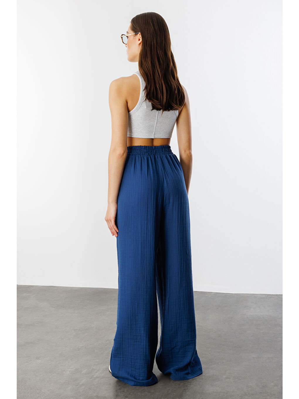 Lacivert Müslin Palazzo Kadın Pantolon MÜSLİN-PANTOLON-3
