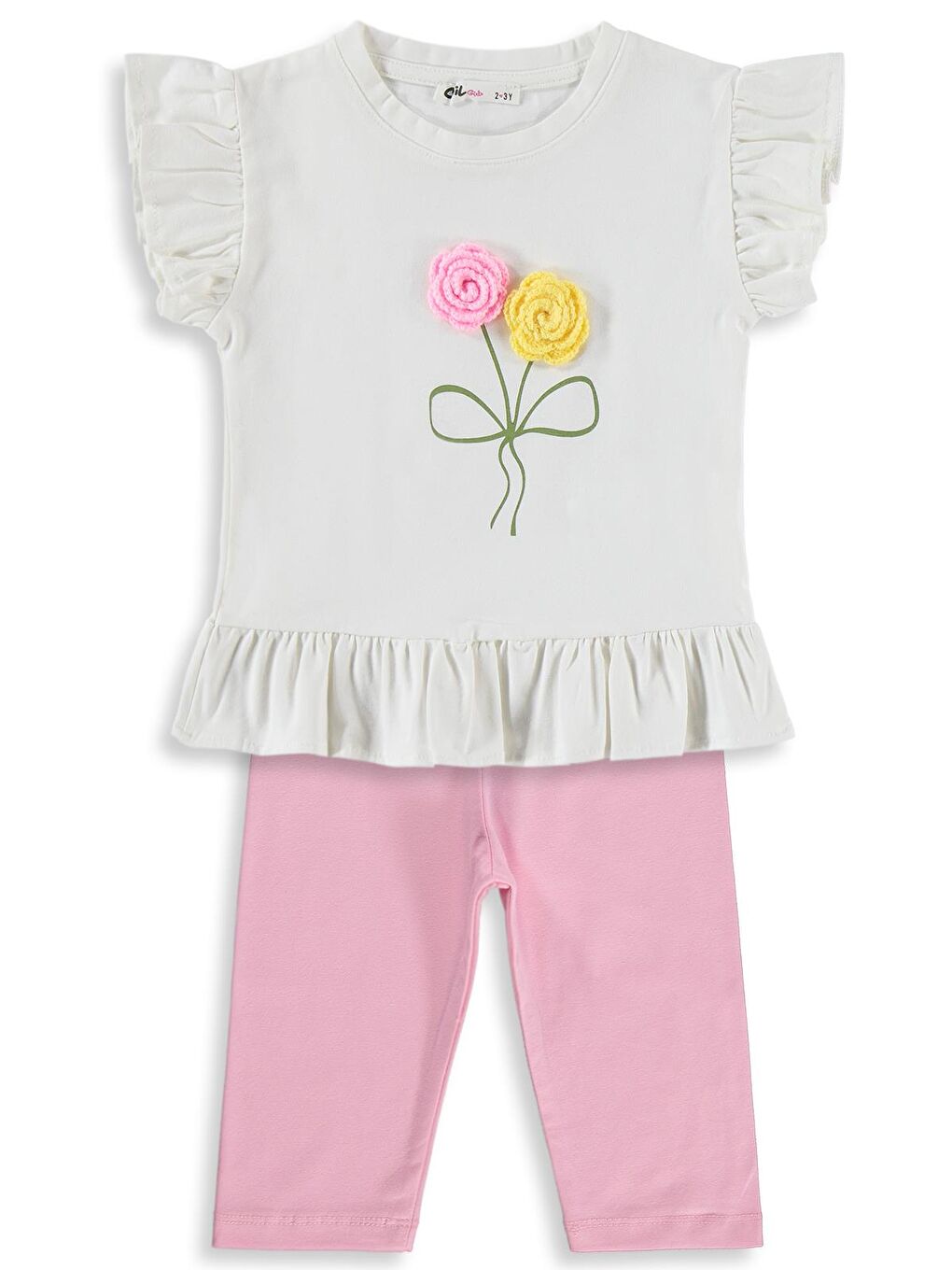 Girls Kolu Fırfırlı 2-5 Yaş Takım - Ekru