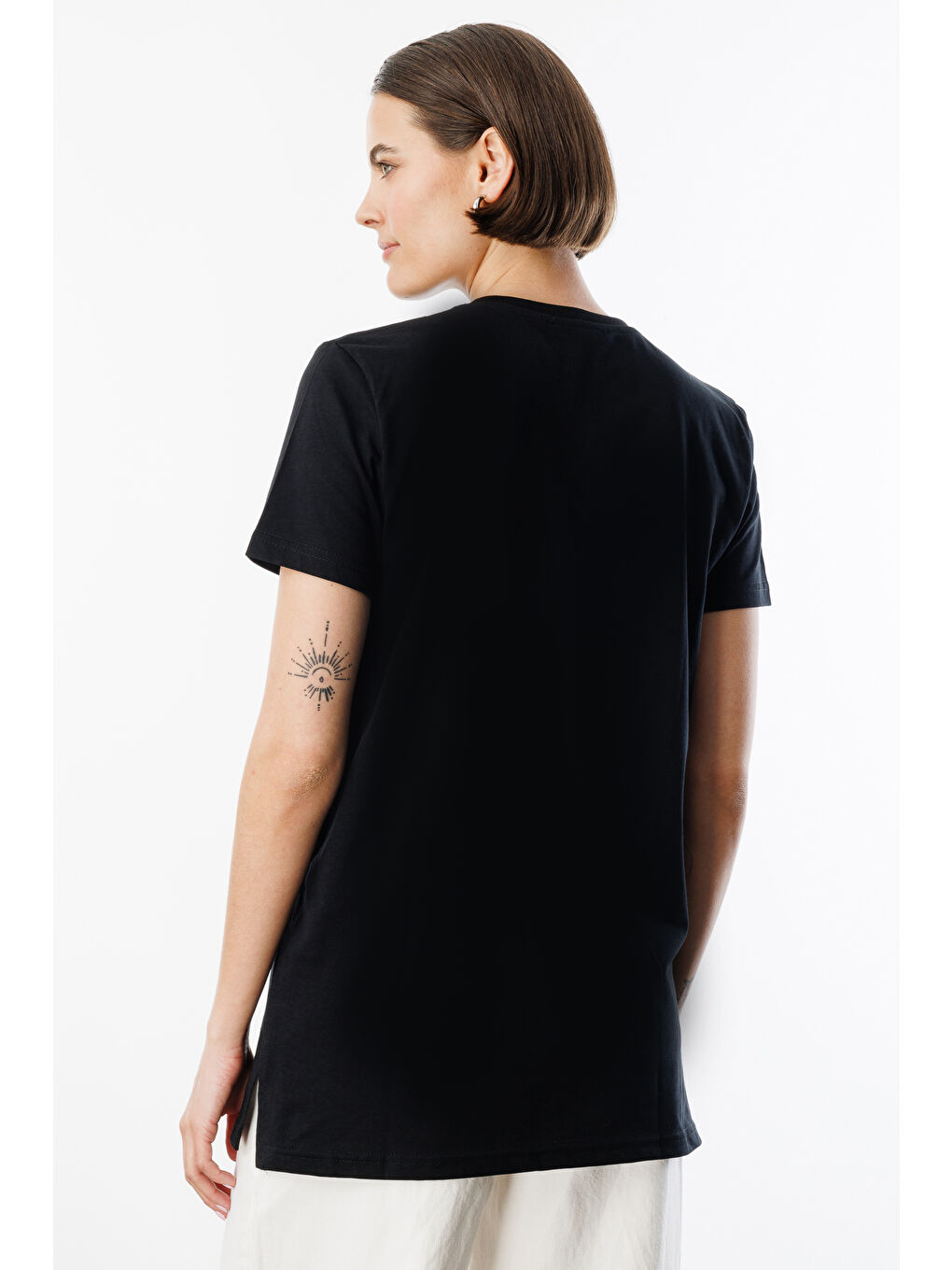 Siyah Regular Fit Bisiklet Yaka Basic Düz Kısa Kollu %100 Pamuk Tunik OVERSIZE-TUNIK-3