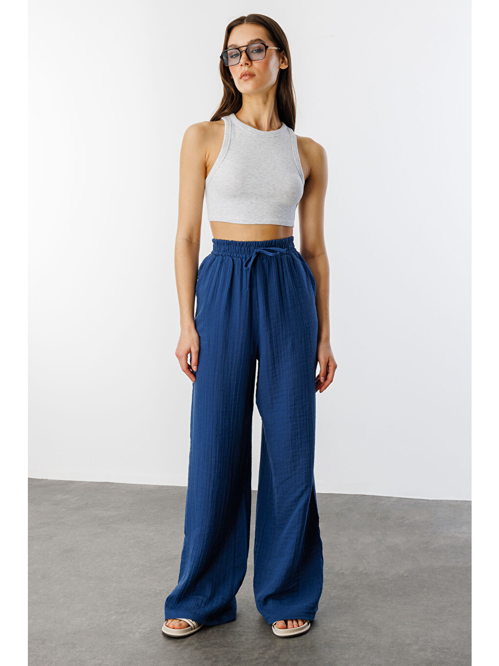Lacivert Müslin Palazzo Kadın Pantolon MÜSLİN-PANTOLON-4