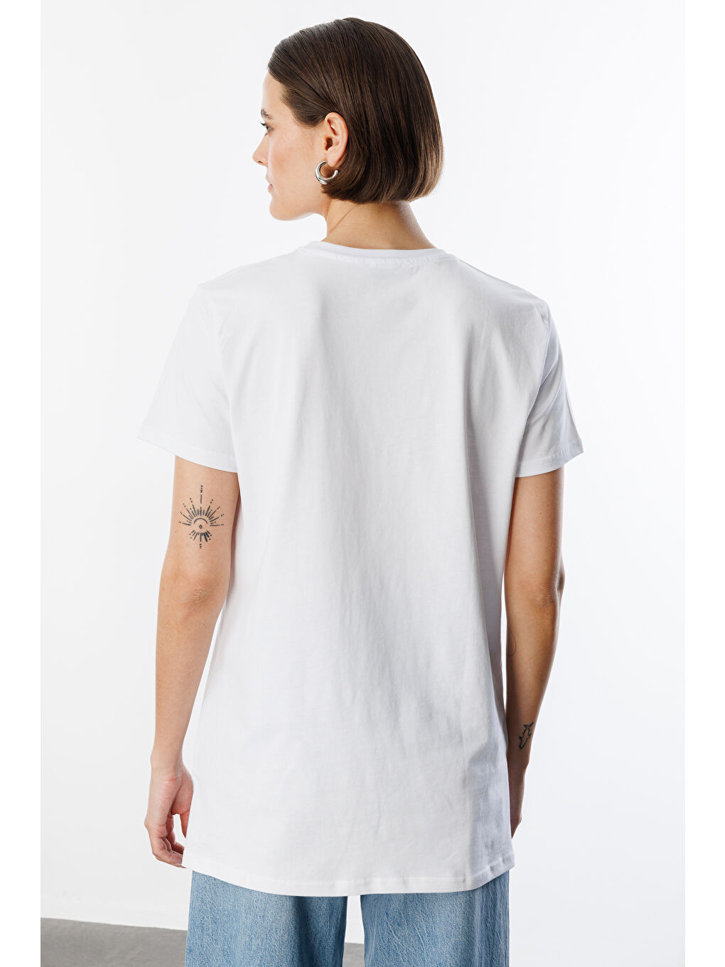 Beyaz Regular Fit Bisiklet Yaka Basic Düz Kısa Kollu %100 Pamuk Tunik OVERSIZE-TUNIK-3