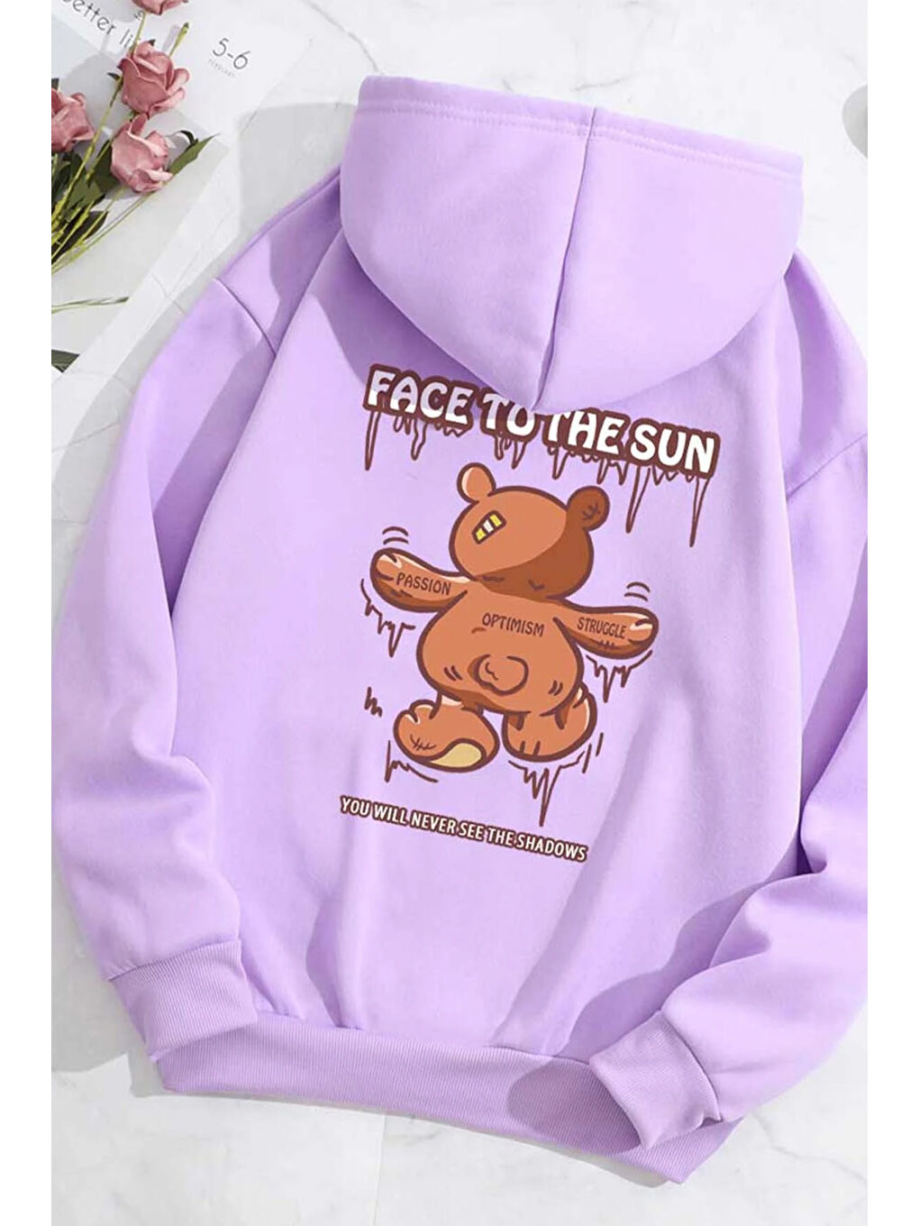 uyguntarz Lila Unisex Face To The Sun Baskılı Sweatshirt - 1