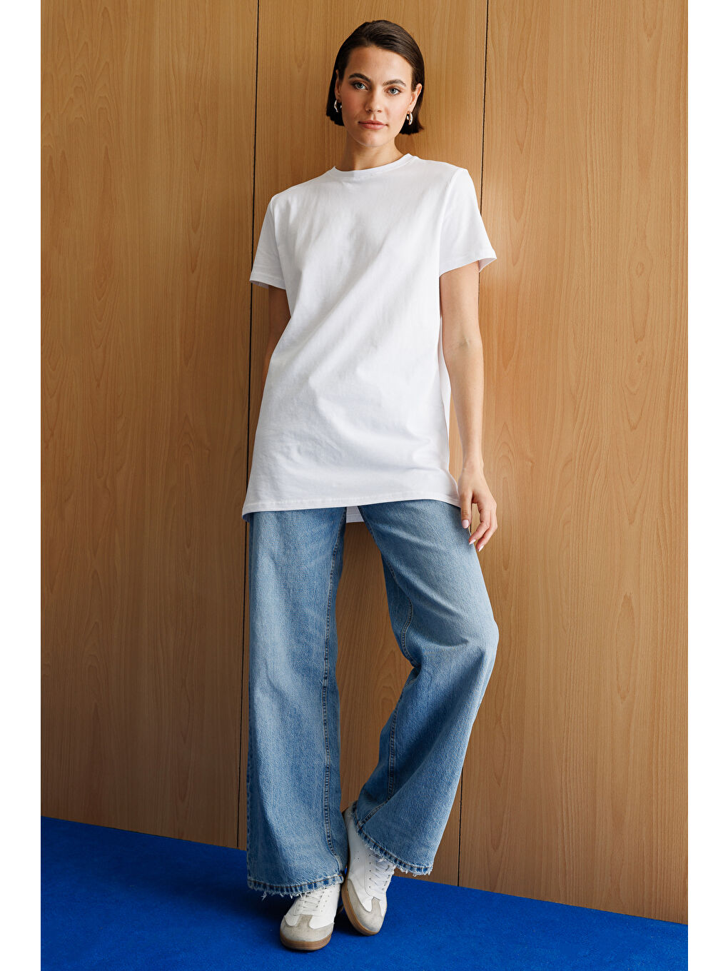 Beyaz Regular Fit Bisiklet Yaka Basic Düz Kısa Kollu %100 Pamuk Tunik OVERSIZE-TUNIK-4