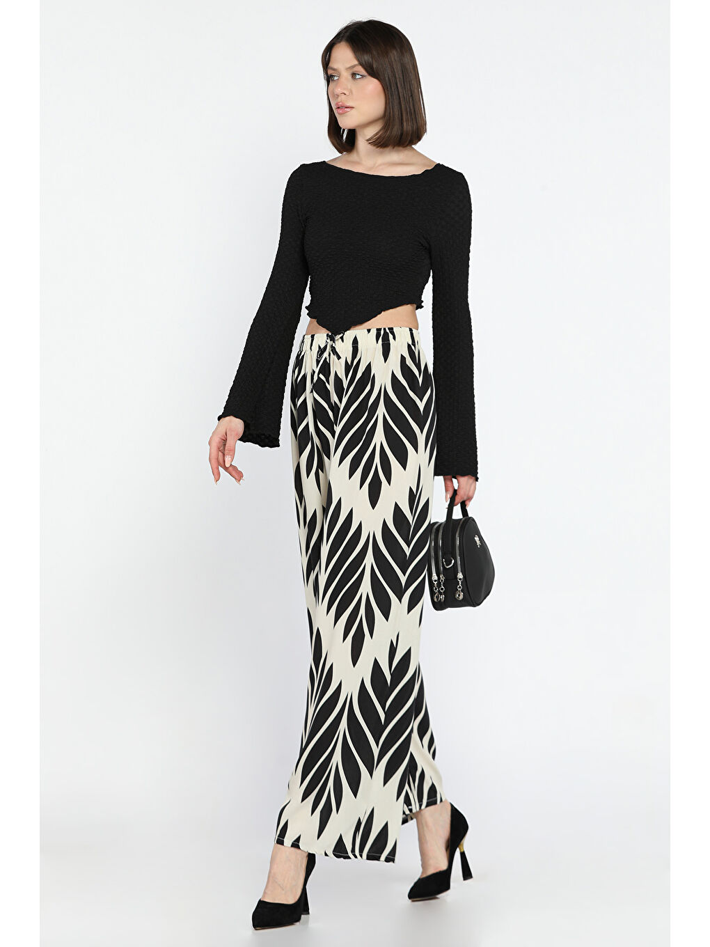 Siyah Kadın Viskon Yürüyüş Pantolonu