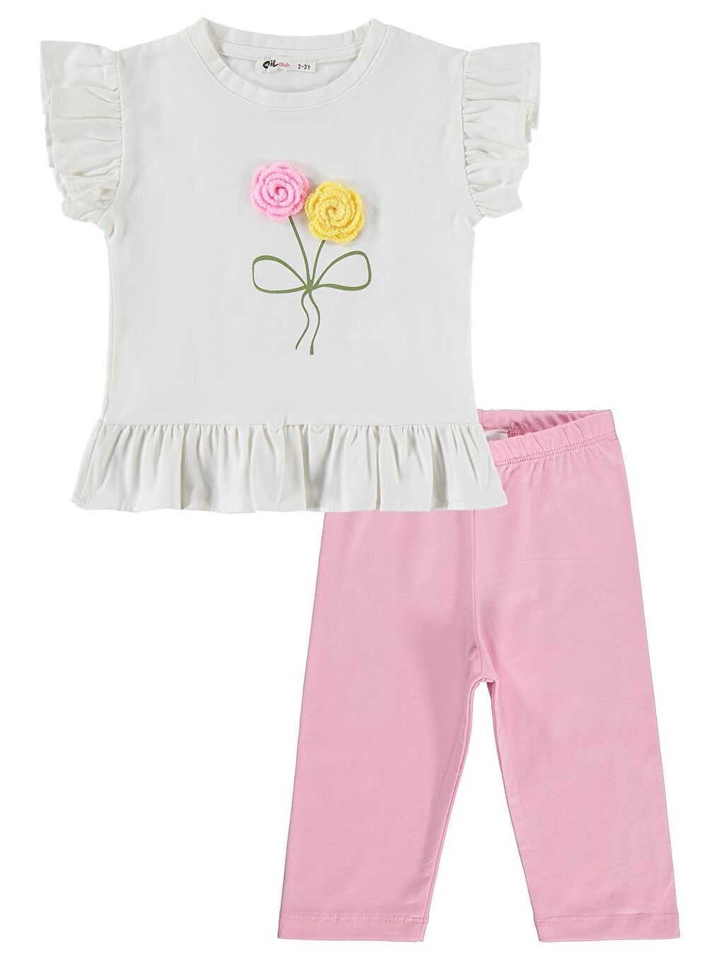 Girls Kolu Fırfırlı 2-5 Yaş Takım - Ekru-2