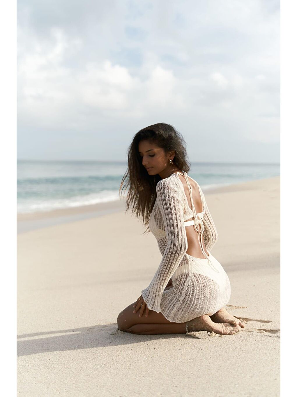 Bej Culebra Sırt Dekolteli Triko Elbise