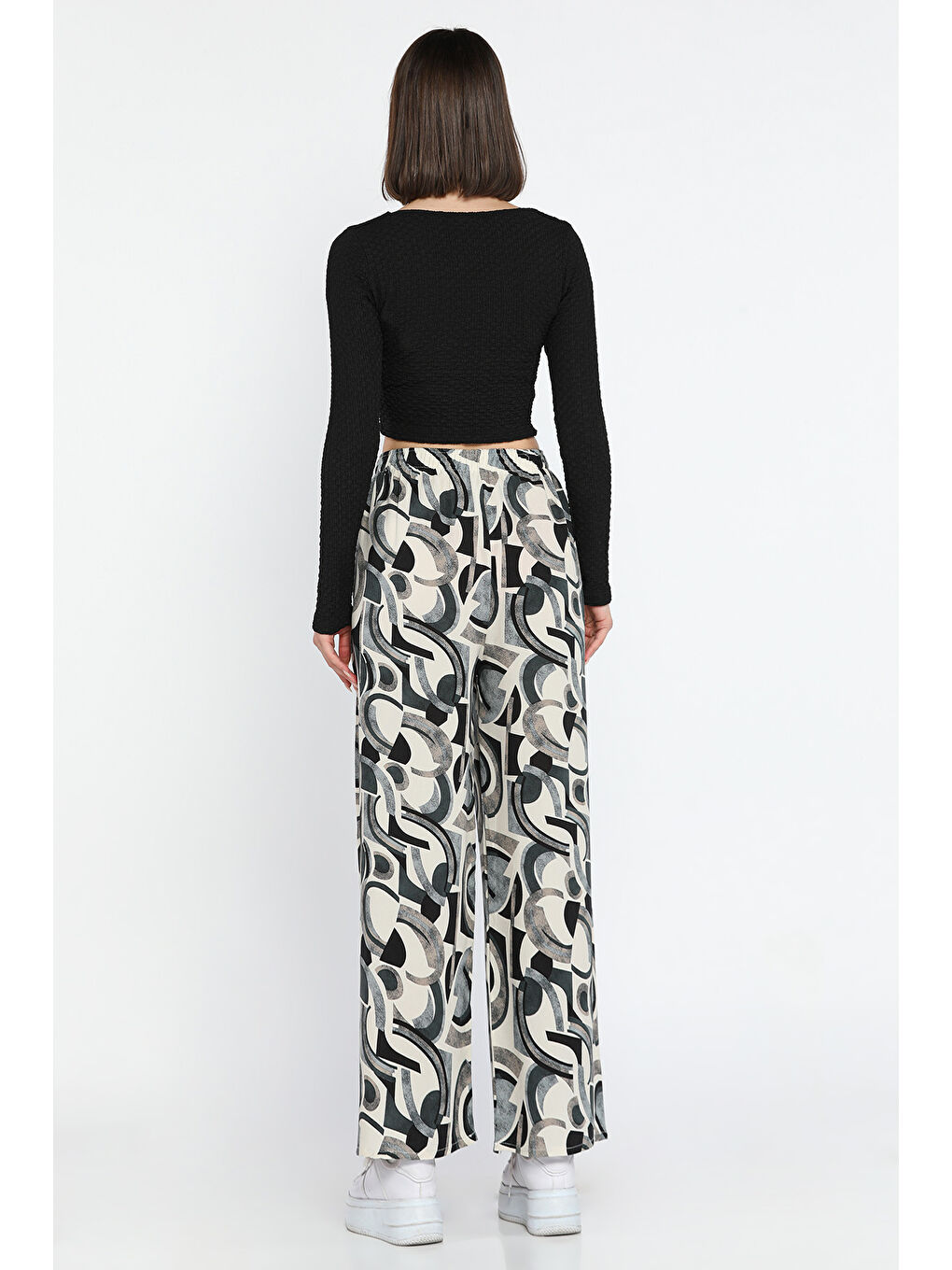 Ekru Kadın Bel Lastikli Viskon Yürüyüş Pantolonu-2