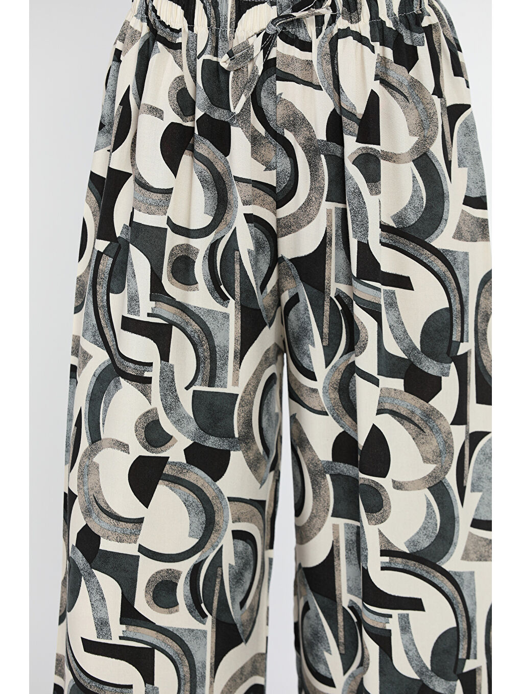 Ekru Kadın Bel Lastikli Viskon Yürüyüş Pantolonu-3