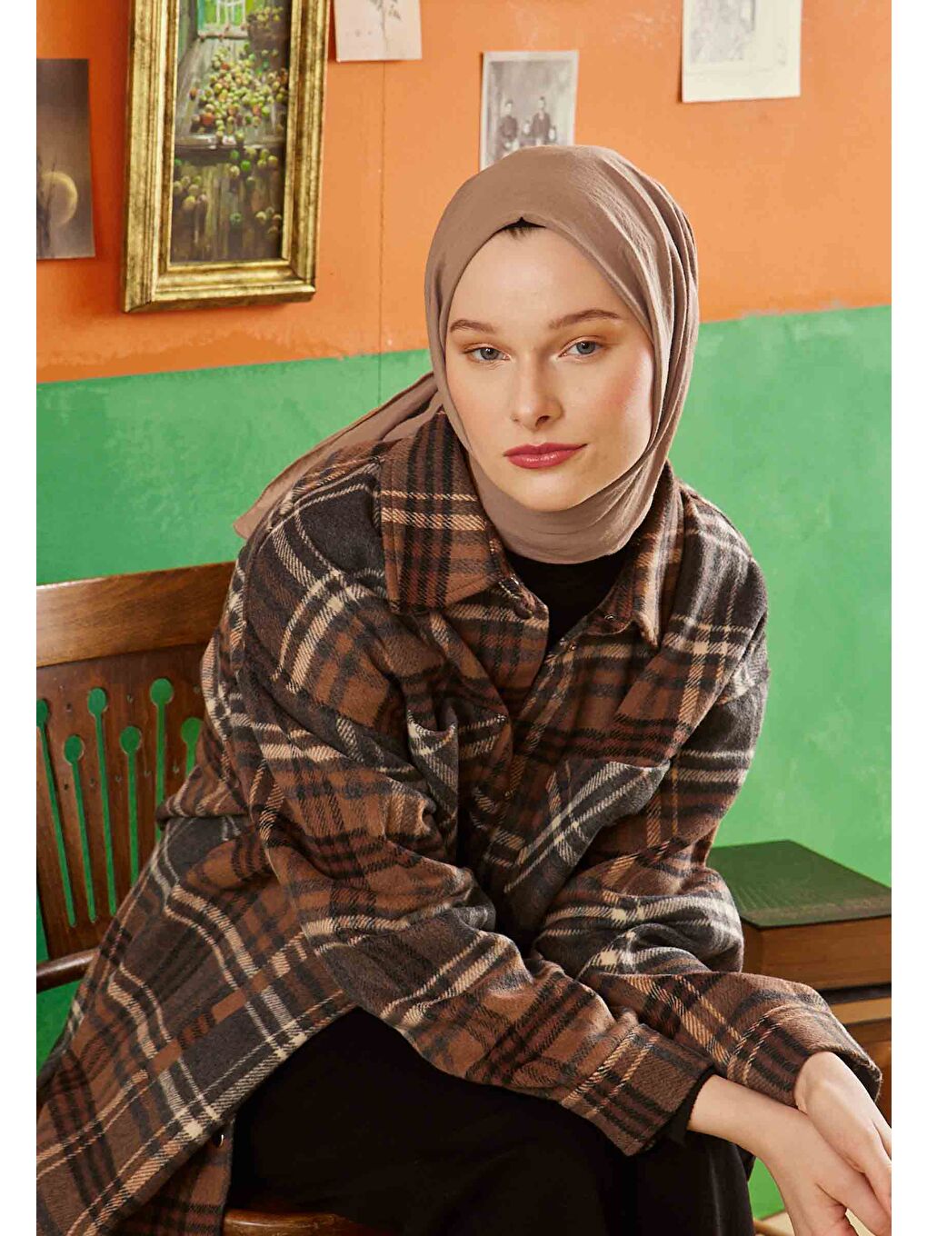 Kahverengi Pamuk Crash Şal Latte