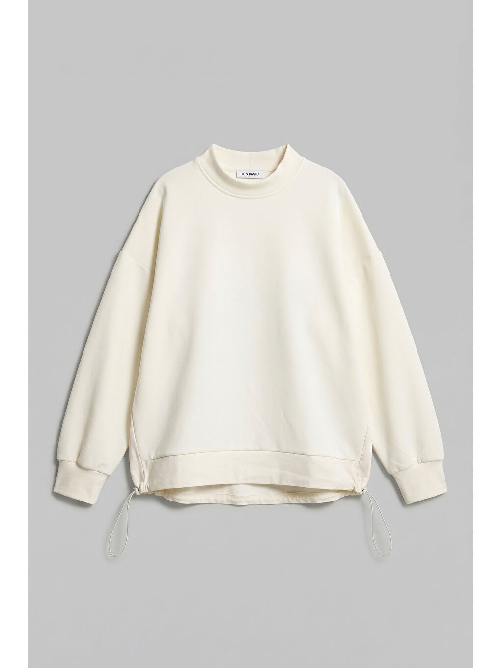 Kadın Ekru w5 Oversize Pamuk Tasarım Sweatshirt-3