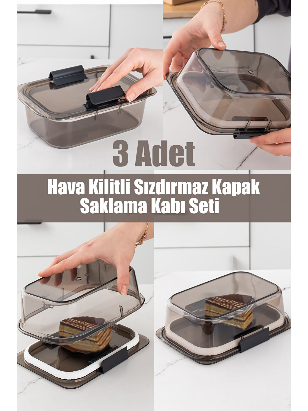 Gri Org-130 3'lü Meyve & Sebze Saklama Kabı Seti Kapaklı Beslenme Kabı 900ml*3-3