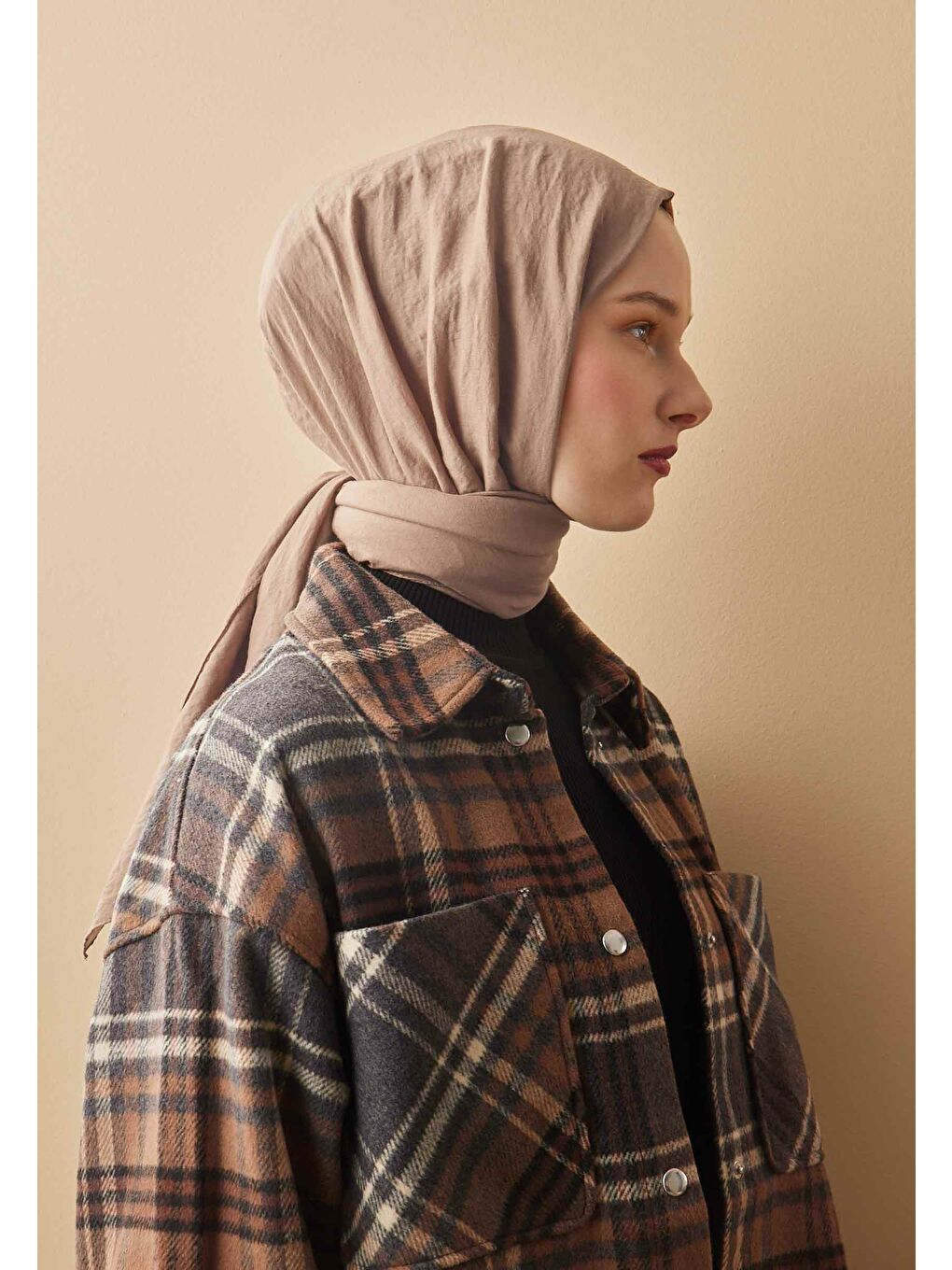 Kahverengi Pamuk Crash Şal Latte-2