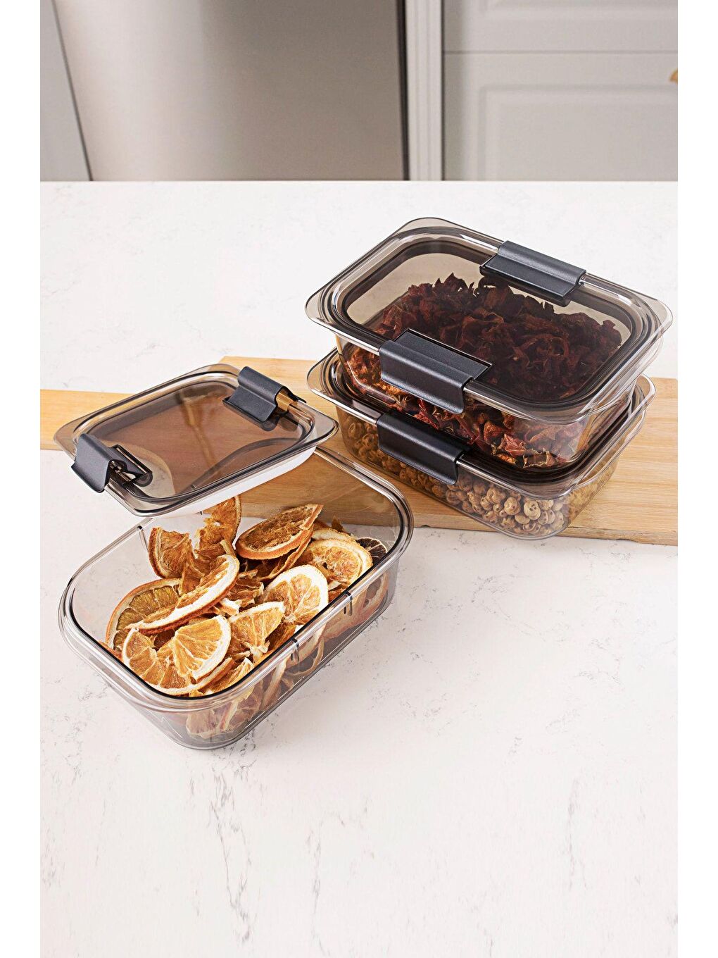 Gri Org-130 3'lü Meyve & Sebze Saklama Kabı Seti Kapaklı Beslenme Kabı 900ml*3