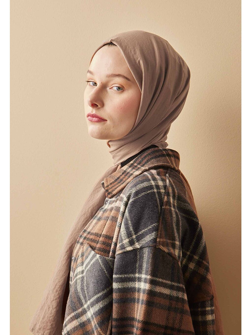 Kahverengi Pamuk Crash Şal Latte-3
