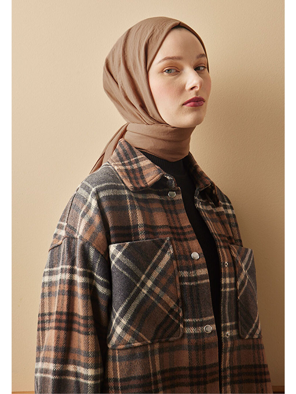 Kahverengi Pamuk Crash Şal Latte-4