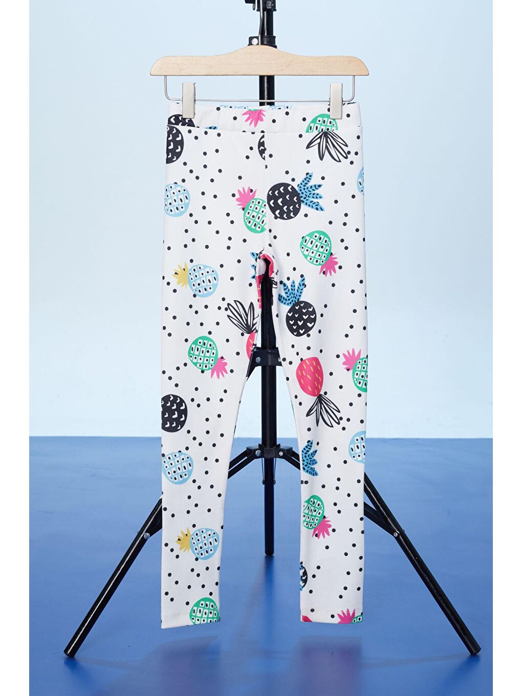 Beyaz Puantiyeli Ananas Baskılı Kız Çocuk Fitilli Tayt