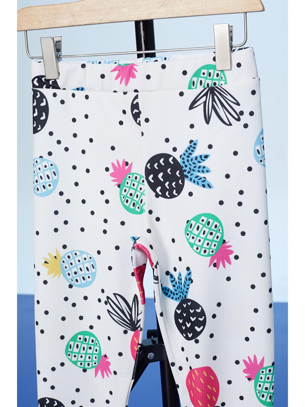 Beyaz Puantiyeli Ananas Baskılı Kız Çocuk Fitilli Tayt-1