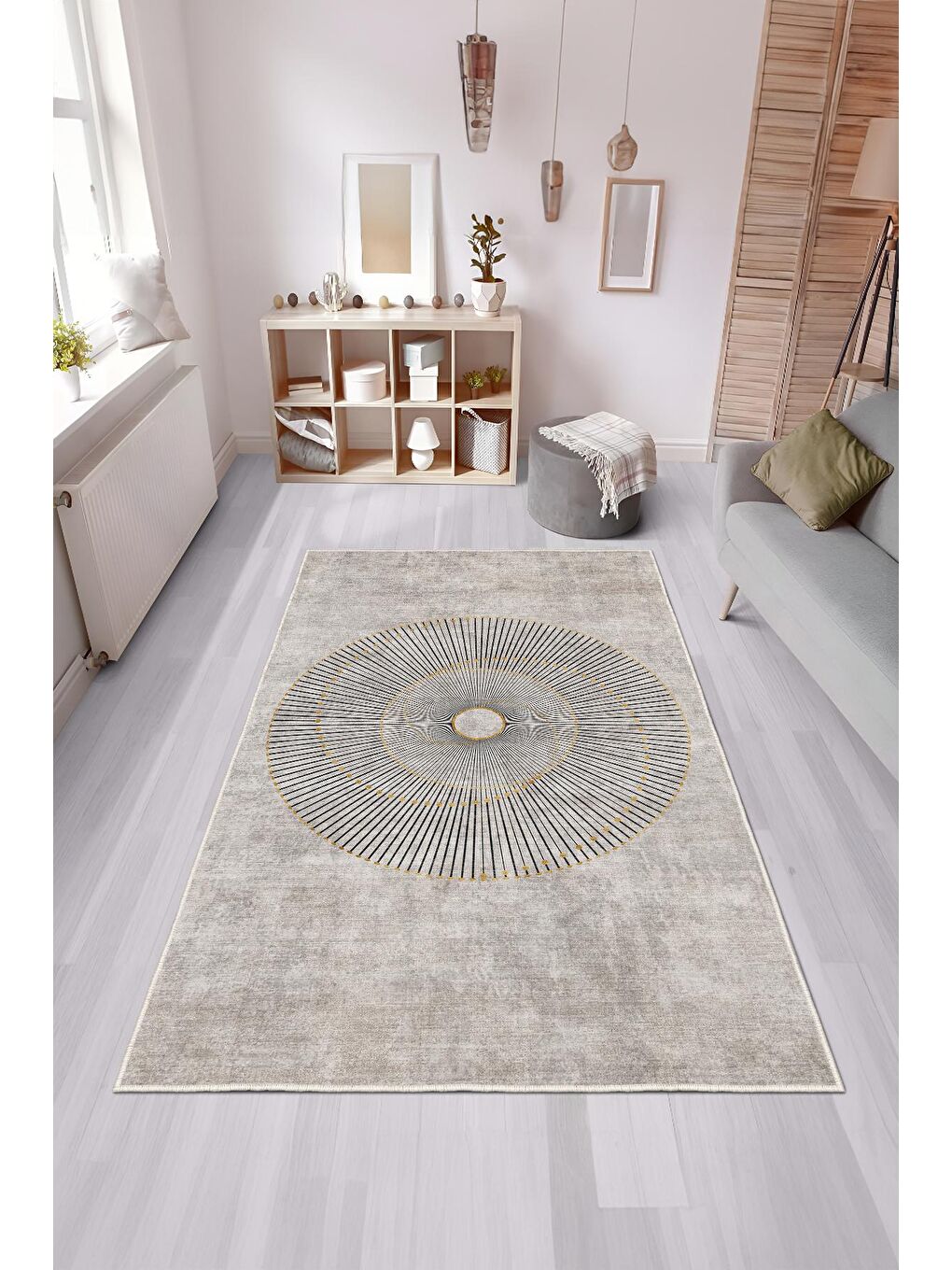 Gri Özel Tasarım, Kaymaz Taban, İnce, Yıkanabilir, Modern Halı WOOKECE1448 60x100