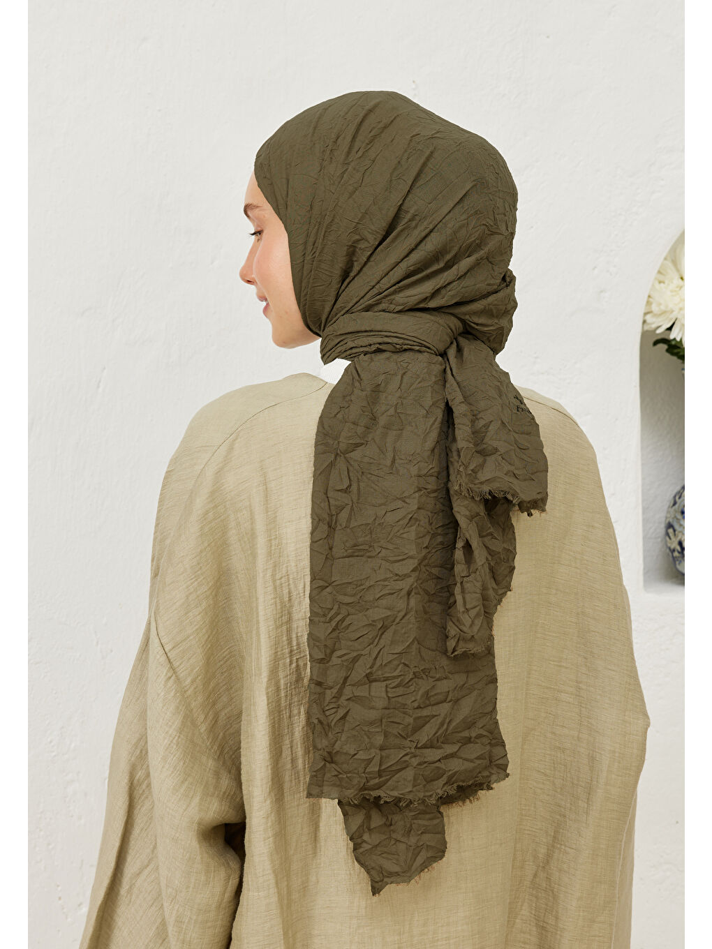 Yeşil Vual Crash Şal Biberiye-3