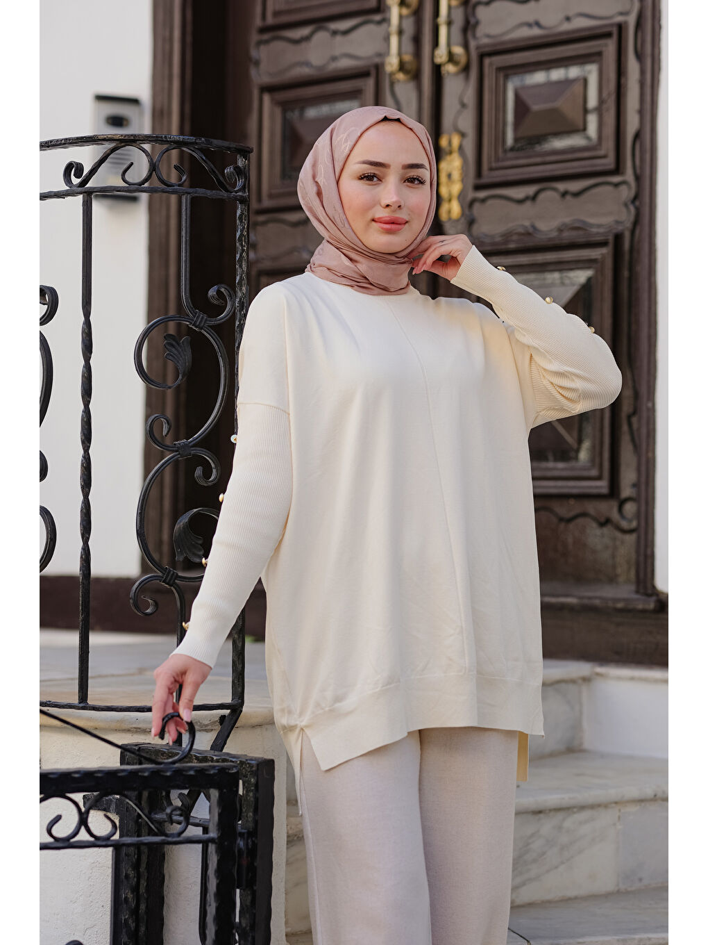 Locco Moda Bej Kolları Düğme Detaylı Tunik Bej - 1