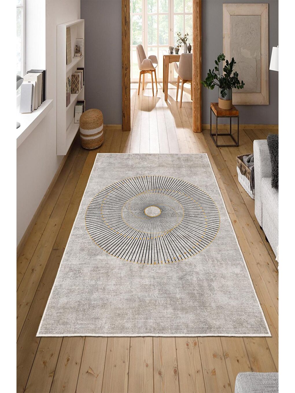 Gri Özel Tasarım, Kaymaz Taban, İnce, Yıkanabilir, Modern Halı WOOKECE1448 60x100-1