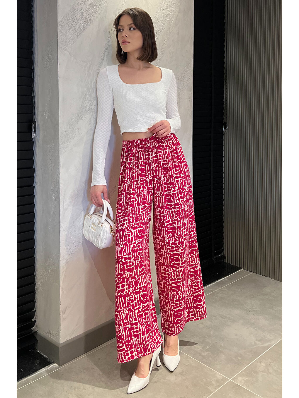 Fuşya Bel Lastikli Kadın Viskon Yürüyüş Pantolonu-1