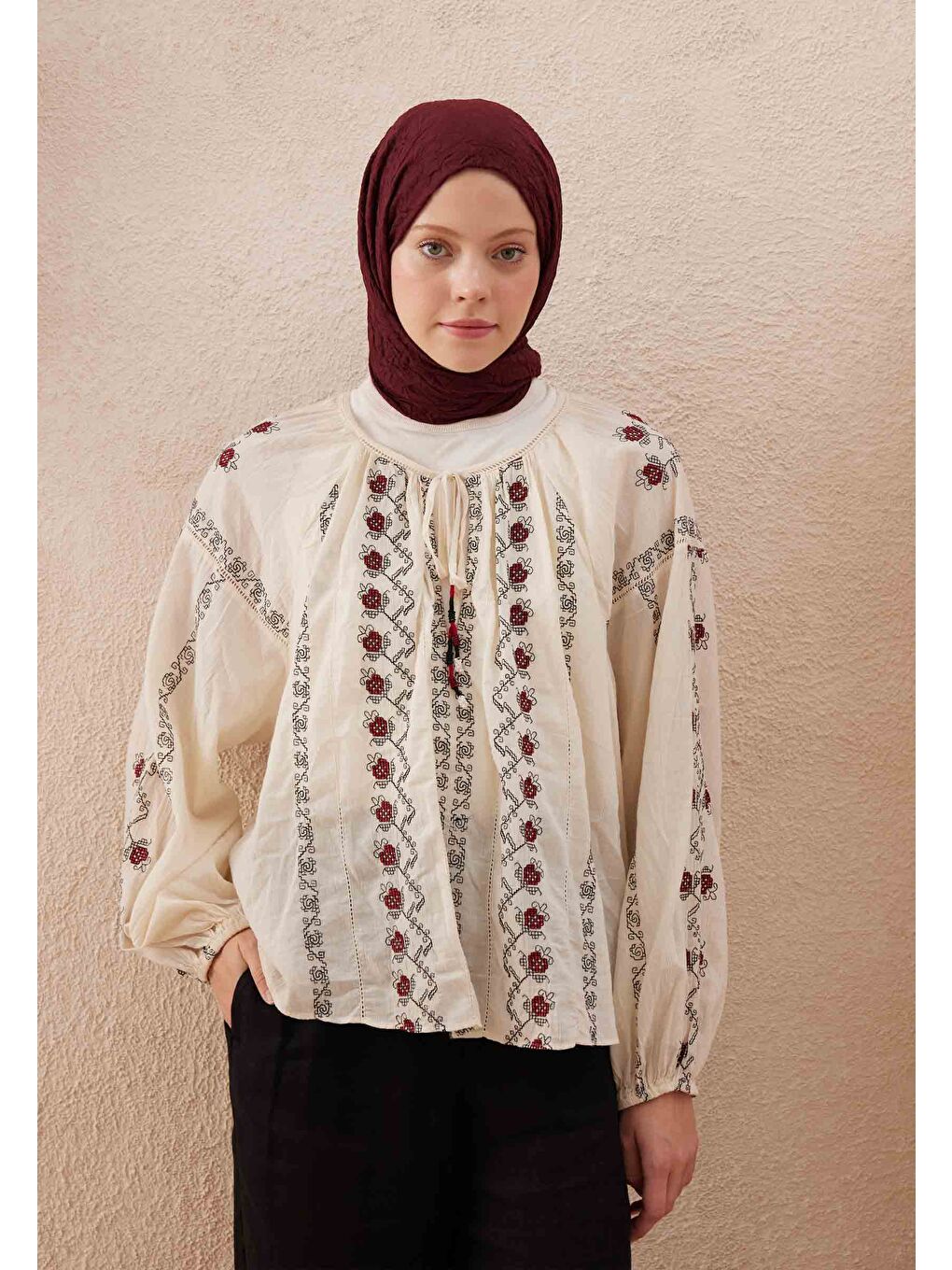 Vual Crash Şal Bordo-2