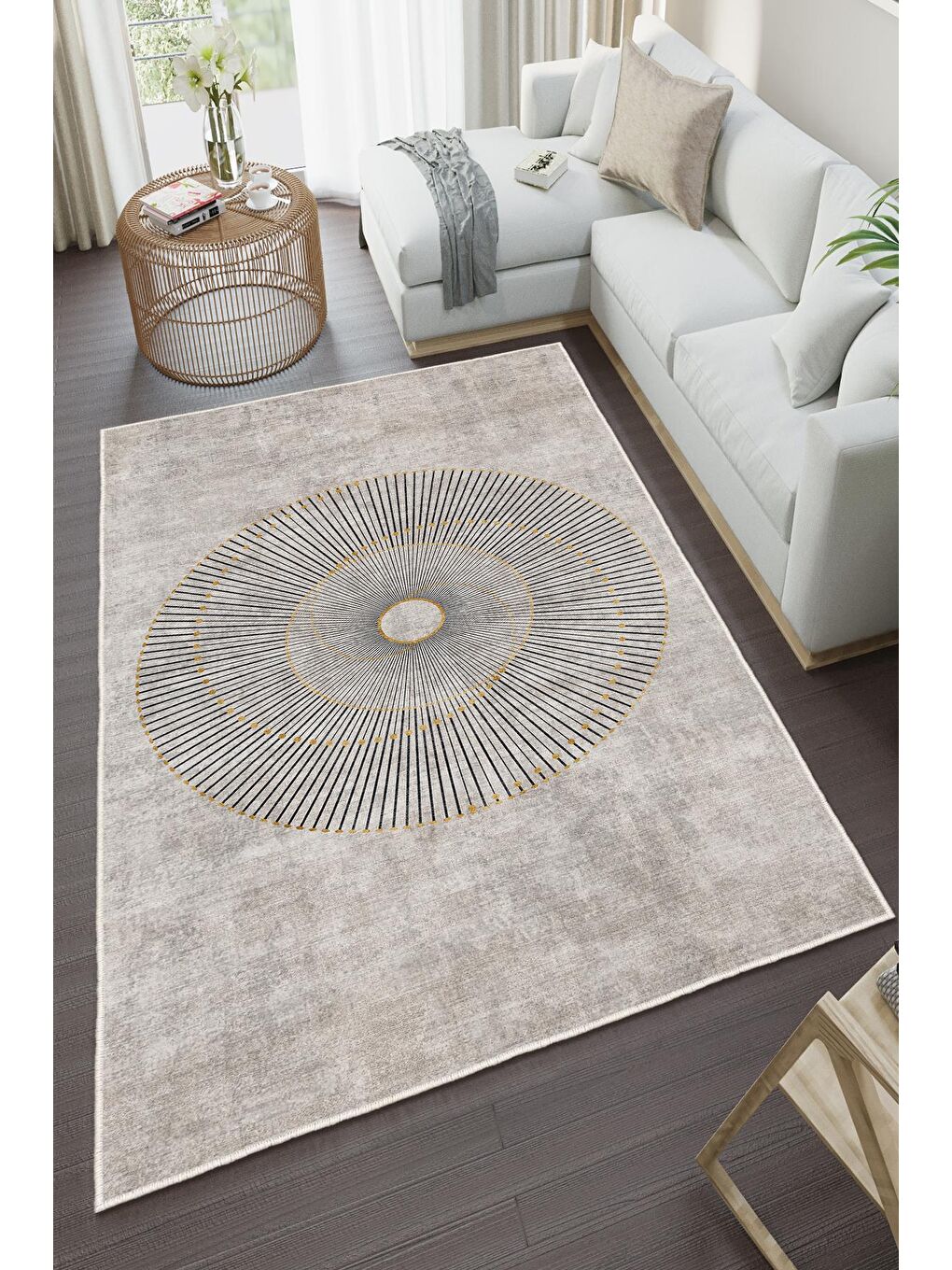 Gri Özel Tasarım, Kaymaz Taban, İnce, Yıkanabilir, Modern Halı WOOKECE1448 60x100-2