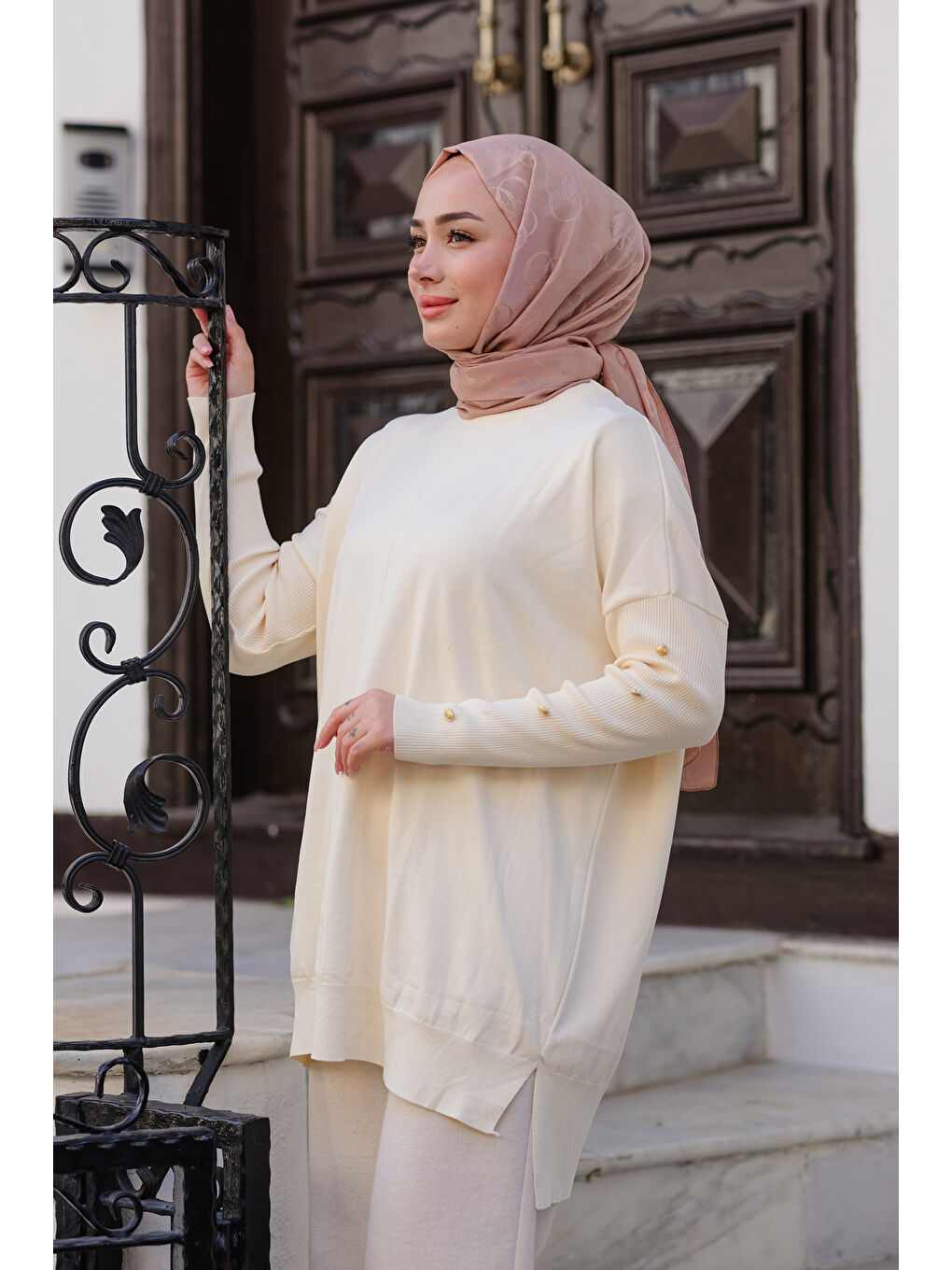 Locco Moda Bej Kolları Düğme Detaylı Tunik Bej - 2